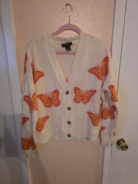 RUNWAY White Knit Butterfly Cardigan Sweater Size L